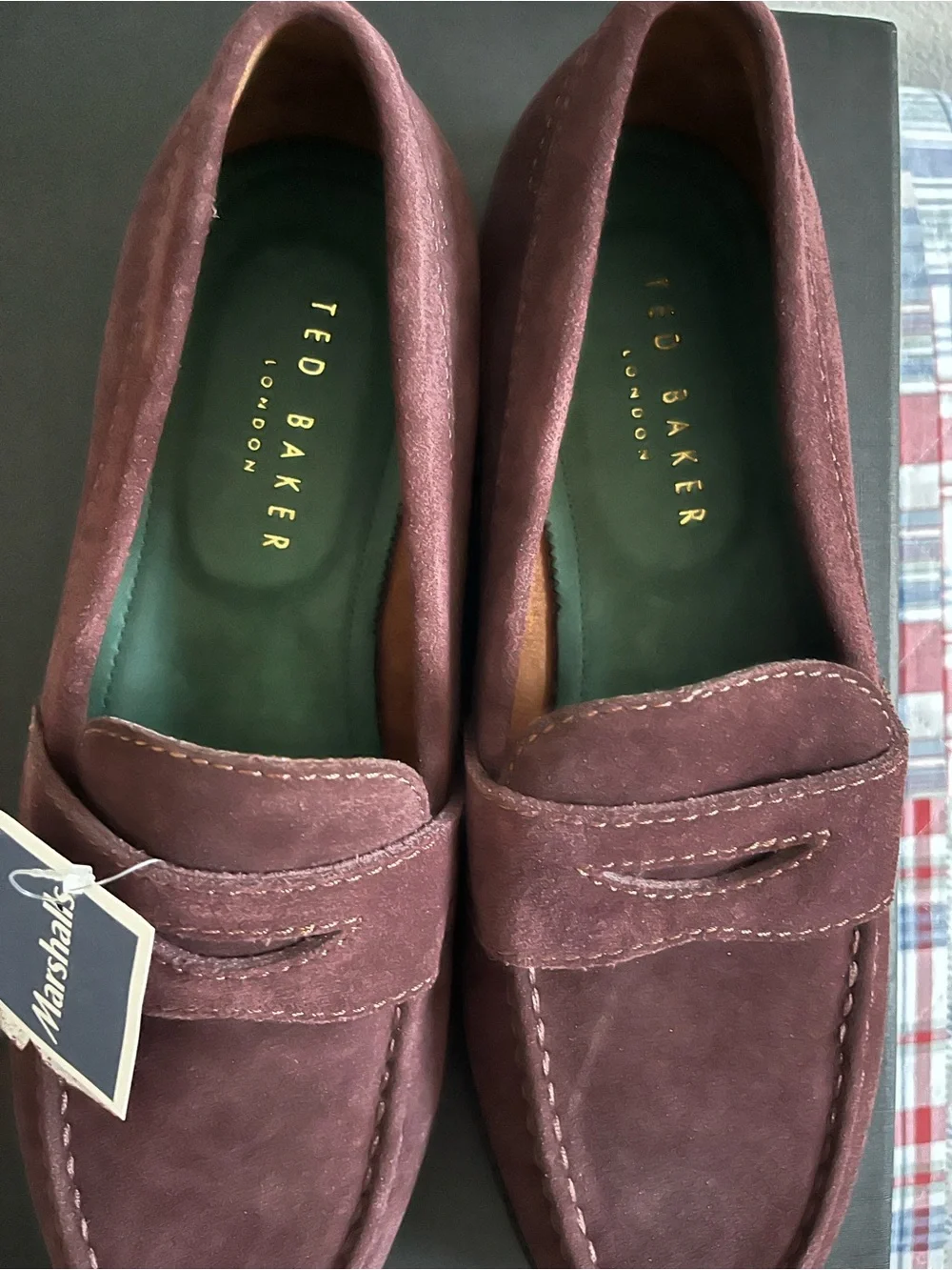 Ted Baker Men's Burgundy Suede Penny Loafers Size 10 NWT